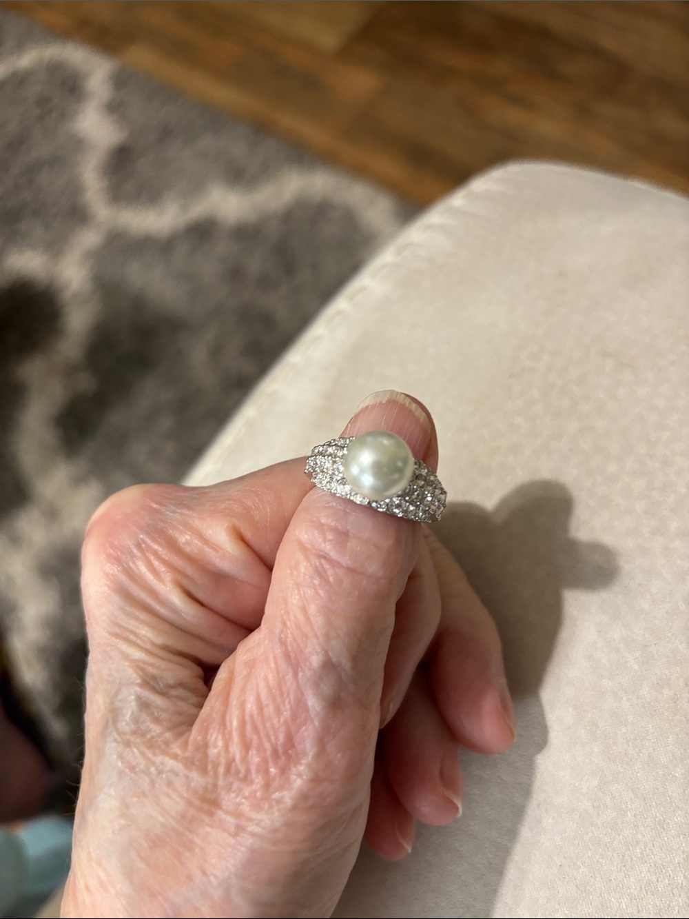 JTV Silver Pearl and white czs ring, from JTV, sz 6
